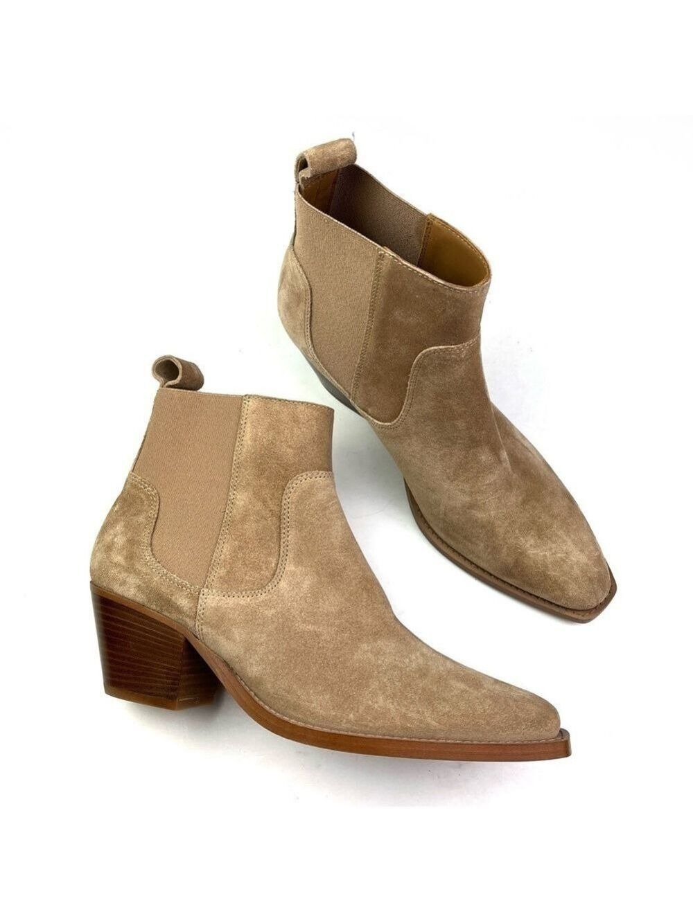 New Everlane The Western Boot Tan Suede Square Toe Block Heel size 9.5
